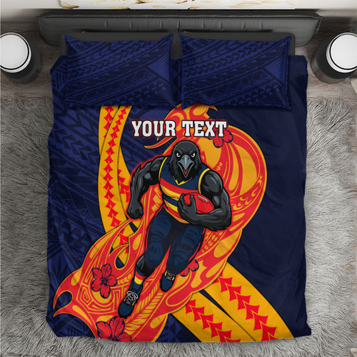 Personalized Adelaide Crows Bedding Set Polynesian Tribal Crow Mascot With Hibiscus Floral Art