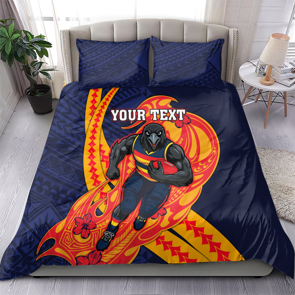 Personalized Adelaide Crows Bedding Set Polynesian Tribal Crow Mascot With Hibiscus Floral Art