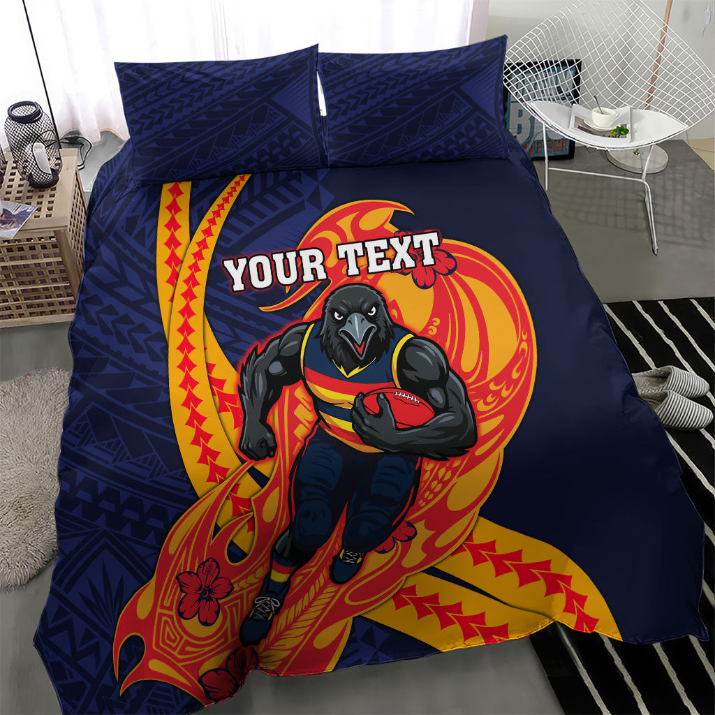 Personalized Adelaide Crows Bedding Set Polynesian Tribal Crow Mascot With Hibiscus Floral Art