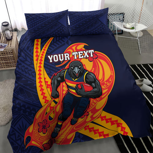 Personalized Adelaide Crows Bedding Set Polynesian Tribal Crow Mascot With Hibiscus Floral Art