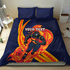Personalized Adelaide Crows Bedding Set Polynesian Tribal Crow Mascot With Hibiscus Floral Art