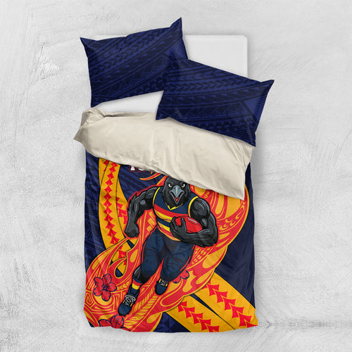 Personalized Adelaide Crows Bedding Set Polynesian Tribal Crow Mascot With Hibiscus Floral Art
