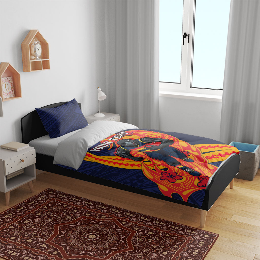 Personalized Adelaide Crows Bedding Set Polynesian Tribal Crow Mascot With Hibiscus Floral Art