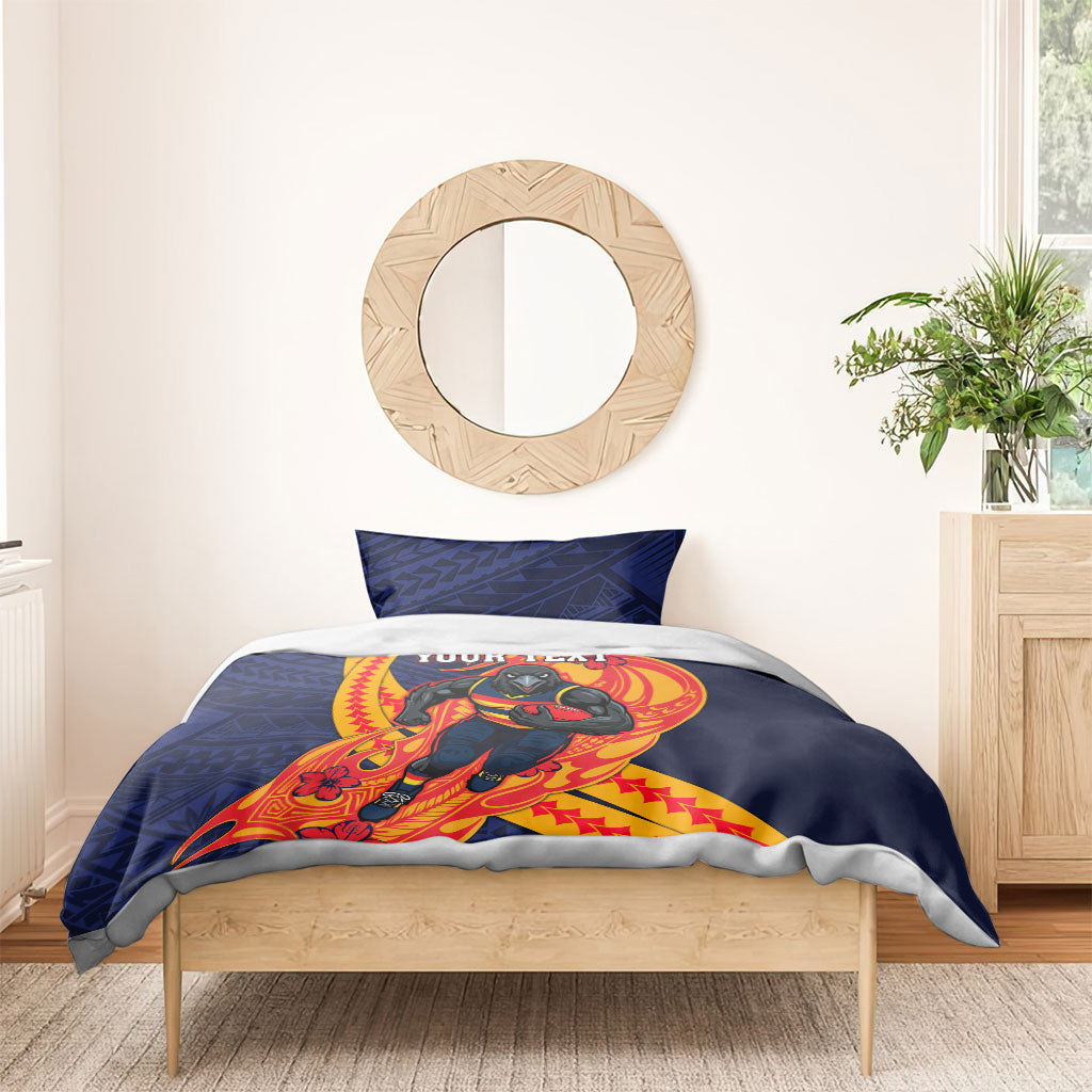 Personalized Adelaide Crows Bedding Set Polynesian Tribal Crow Mascot With Hibiscus Floral Art