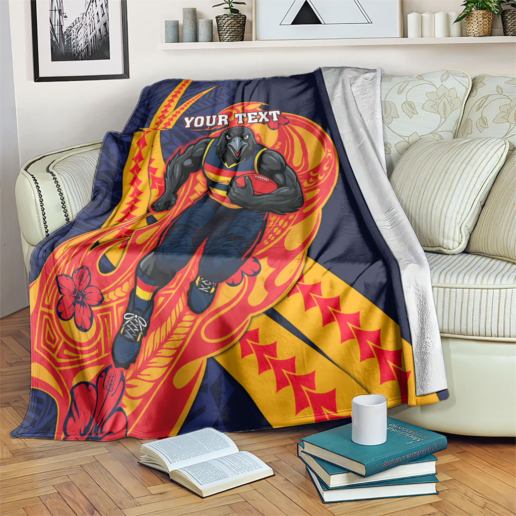 Personalized Adelaide Crows Blanket Polynesian Tribal Crow Mascot With Hibiscus Floral Art