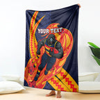 Personalized Adelaide Crows Blanket Polynesian Tribal Crow Mascot With Hibiscus Floral Art