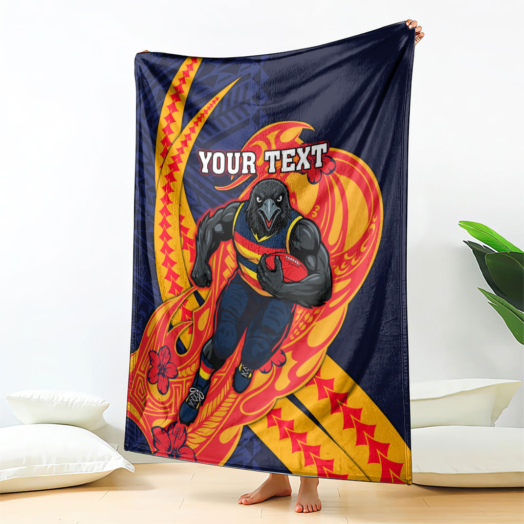 Personalized Adelaide Crows Blanket Polynesian Tribal Crow Mascot With Hibiscus Floral Art