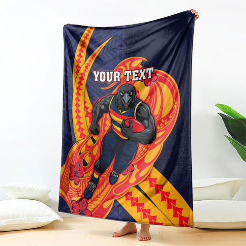 Personalized Adelaide Crows Blanket Polynesian Tribal Crow Mascot With Hibiscus Floral Art