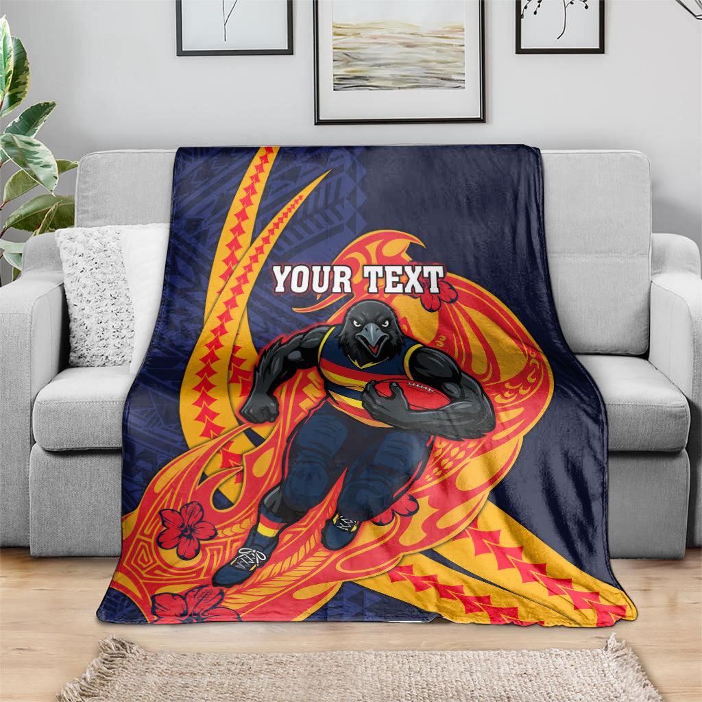 Personalized Adelaide Crows Blanket Polynesian Tribal Crow Mascot With Hibiscus Floral Art