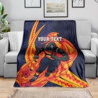 Personalized Adelaide Crows Blanket Polynesian Tribal Crow Mascot With Hibiscus Floral Art