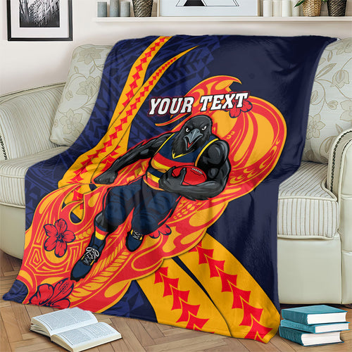 Personalized Adelaide Crows Blanket Polynesian Tribal Crow Mascot With Hibiscus Floral Art