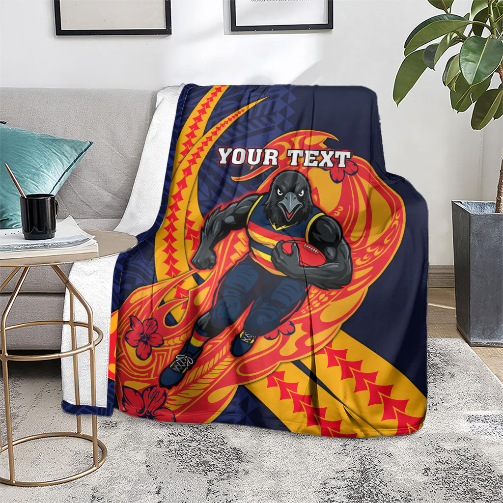 Personalized Adelaide Crows Blanket Polynesian Tribal Crow Mascot With Hibiscus Floral Art