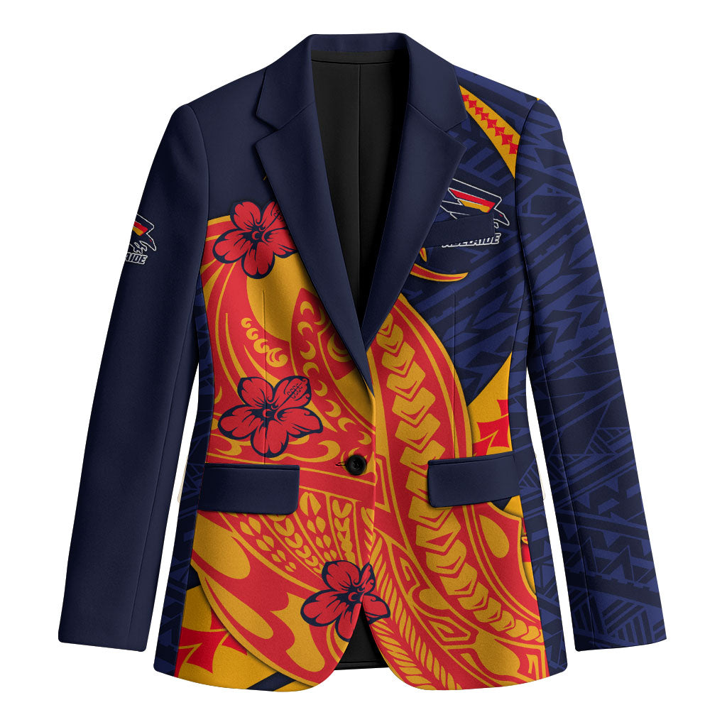 Personalized Adelaide Crows Blazer Polynesian Tribal Crow Mascot With Hibiscus Floral Art