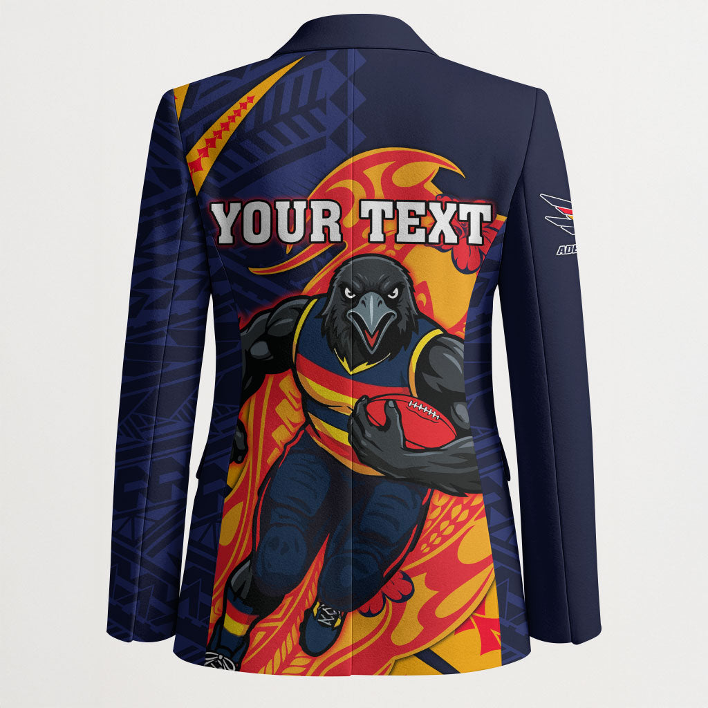 Personalized Adelaide Crows Blazer Polynesian Tribal Crow Mascot With Hibiscus Floral Art
