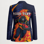 Personalized Adelaide Crows Blazer Polynesian Tribal Crow Mascot With Hibiscus Floral Art