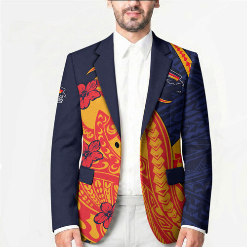 Personalized Adelaide Crows Blazer Polynesian Tribal Crow Mascot With Hibiscus Floral Art