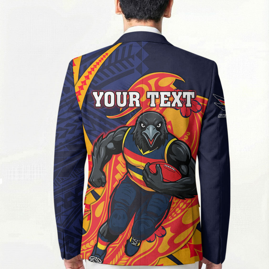 Personalized Adelaide Crows Blazer Polynesian Tribal Crow Mascot With Hibiscus Floral Art