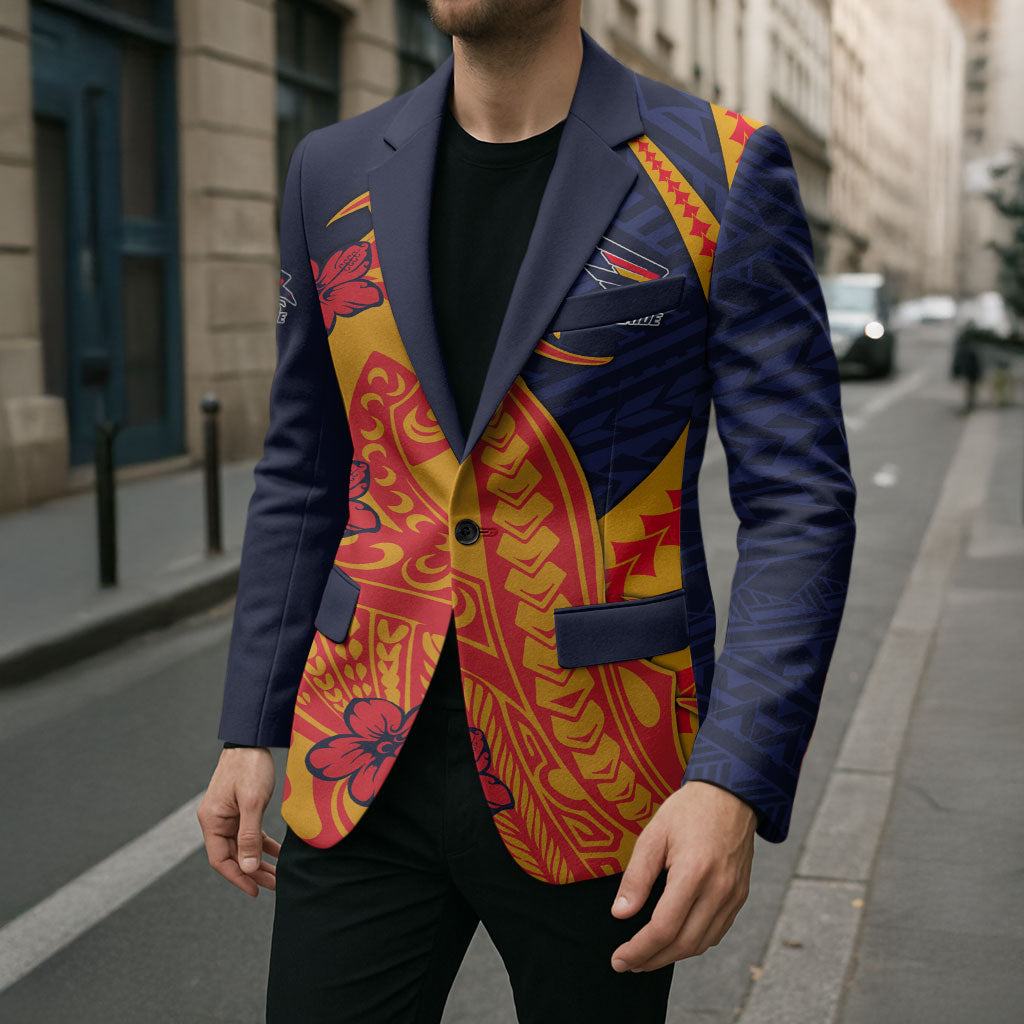 Personalized Adelaide Crows Blazer Polynesian Tribal Crow Mascot With Hibiscus Floral Art