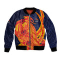 Personalized Adelaide Crows Bomber Jacket Polynesian Tribal Crow Mascot With Hibiscus Floral Art