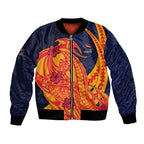 Personalized Adelaide Crows Bomber Jacket Polynesian Tribal Crow Mascot With Hibiscus Floral Art
