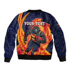 Personalized Adelaide Crows Bomber Jacket Polynesian Tribal Crow Mascot With Hibiscus Floral Art