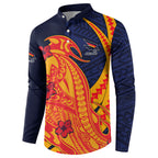 Personalized Adelaide Crows Button Sweatshirt Polynesian Tribal Crow Mascot With Hibiscus Floral Art
