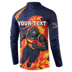 Personalized Adelaide Crows Button Sweatshirt Polynesian Tribal Crow Mascot With Hibiscus Floral Art