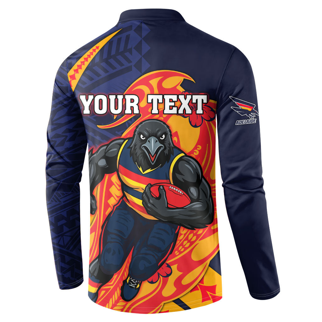 Personalized Adelaide Crows Button Sweatshirt Polynesian Tribal Crow Mascot With Hibiscus Floral Art