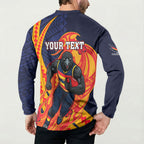 Personalized Adelaide Crows Button Sweatshirt Polynesian Tribal Crow Mascot With Hibiscus Floral Art