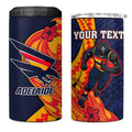 Personalized Adelaide Crows 4 in 1 Can Cooler Tumbler Polynesian Tribal Crow Mascot With Hibiscus Floral Art
