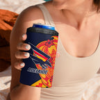 Personalized Adelaide Crows 4 in 1 Can Cooler Tumbler Polynesian Tribal Crow Mascot With Hibiscus Floral Art