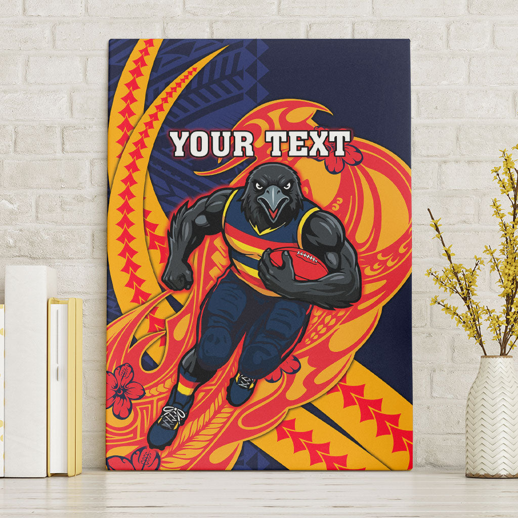 Personalized Adelaide Crows Canvas Wall Art Polynesian Tribal Crow Mascot With Hibiscus Floral Art