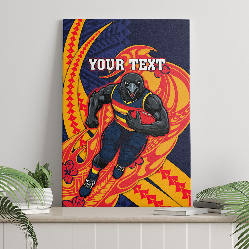 Personalized Adelaide Crows Canvas Wall Art Polynesian Tribal Crow Mascot With Hibiscus Floral Art