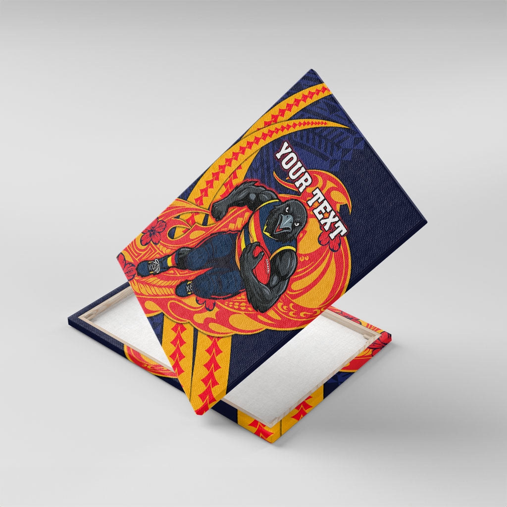 Personalized Adelaide Crows Canvas Wall Art Polynesian Tribal Crow Mascot With Hibiscus Floral Art