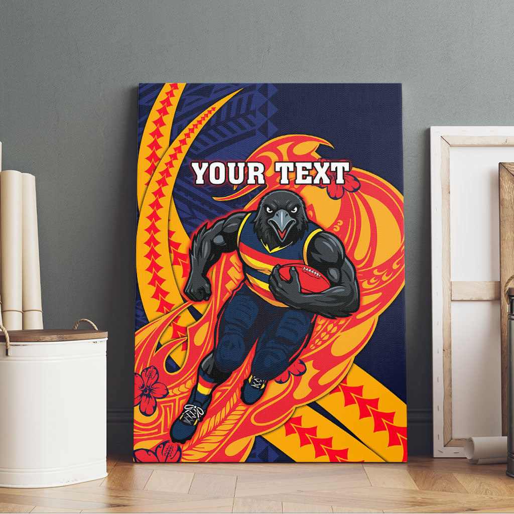 Personalized Adelaide Crows Canvas Wall Art Polynesian Tribal Crow Mascot With Hibiscus Floral Art