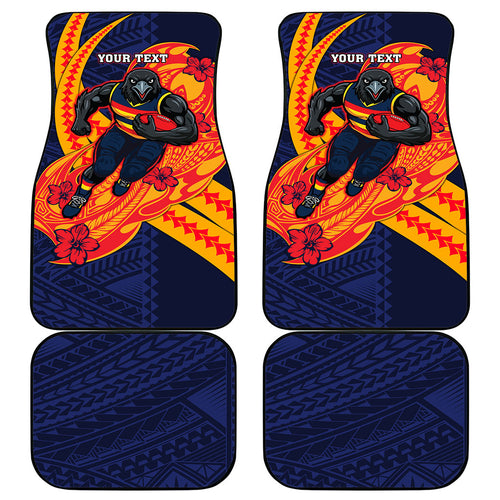 Personalized Adelaide Crows Car Mats Polynesian Tribal Crow Mascot With Hibiscus Floral Art