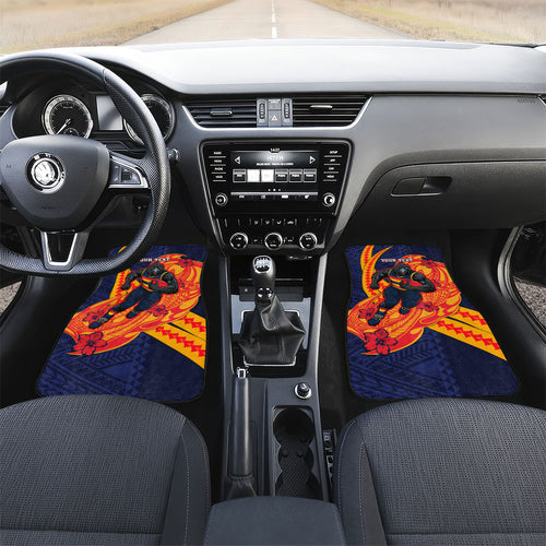 Personalized Adelaide Crows Car Mats Polynesian Tribal Crow Mascot With Hibiscus Floral Art