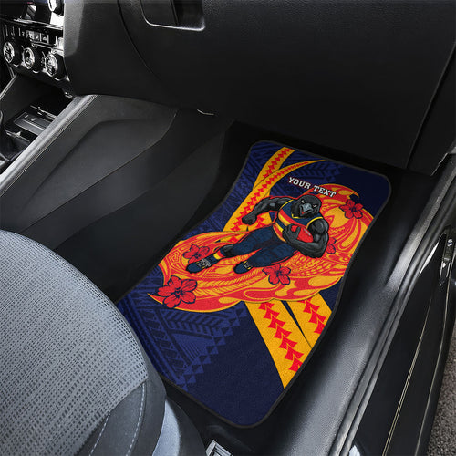 Personalized Adelaide Crows Car Mats Polynesian Tribal Crow Mascot With Hibiscus Floral Art