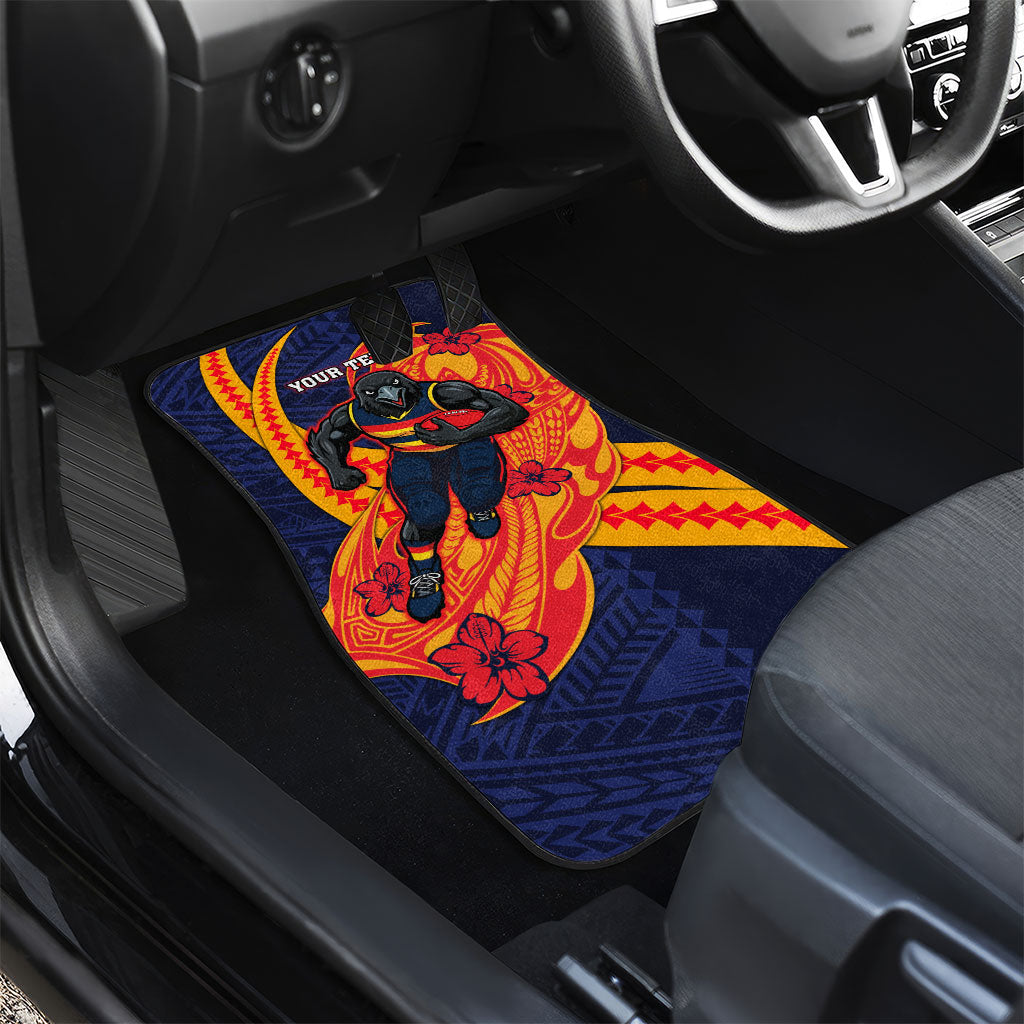 Personalized Adelaide Crows Car Mats Polynesian Tribal Crow Mascot With Hibiscus Floral Art