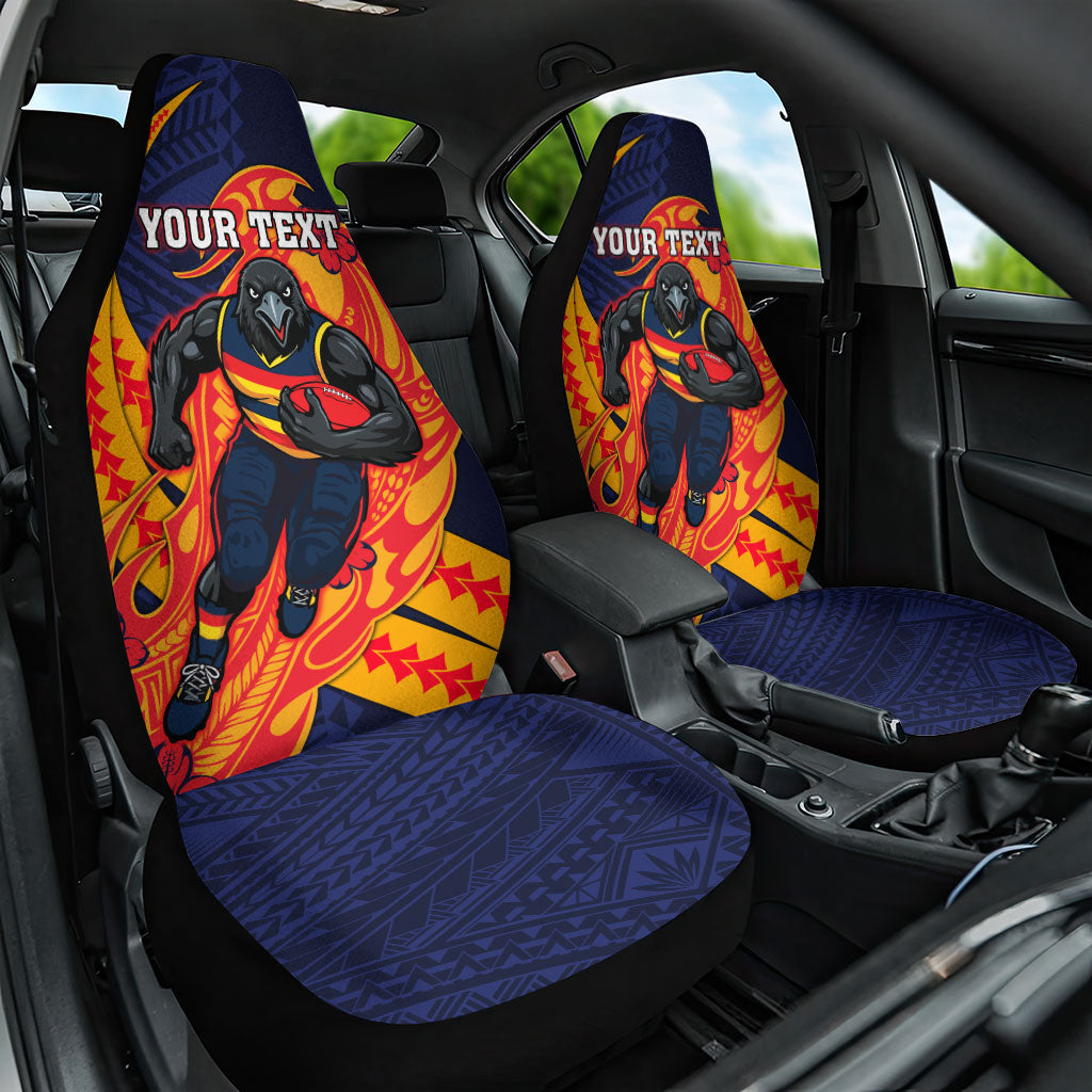 Personalized Adelaide Crows Car Seat Cover Polynesian Tribal Crow Mascot With Hibiscus Floral Art