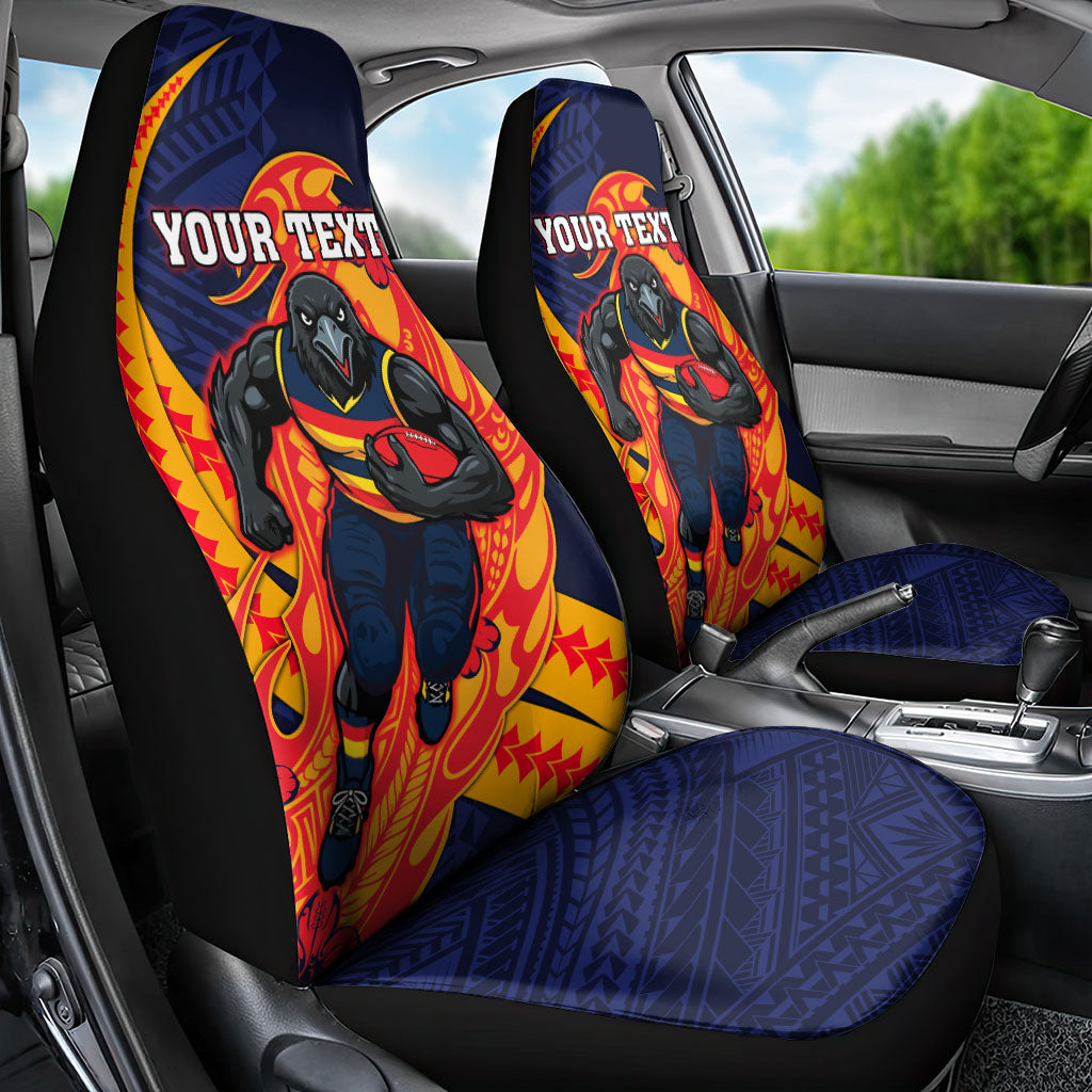 Personalized Adelaide Crows Car Seat Cover Polynesian Tribal Crow Mascot With Hibiscus Floral Art