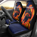 Personalized Adelaide Crows Car Seat Cover Polynesian Tribal Crow Mascot With Hibiscus Floral Art