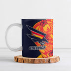 Personalized Adelaide Crows Ceramic Mug Polynesian Tribal Crow Mascot With Hibiscus Floral Art