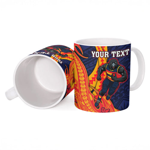 Personalized Adelaide Crows Ceramic Mug Polynesian Tribal Crow Mascot With Hibiscus Floral Art