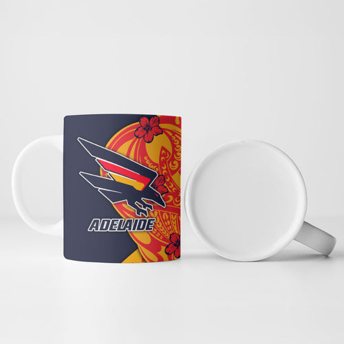 Personalized Adelaide Crows Ceramic Mug Polynesian Tribal Crow Mascot With Hibiscus Floral Art