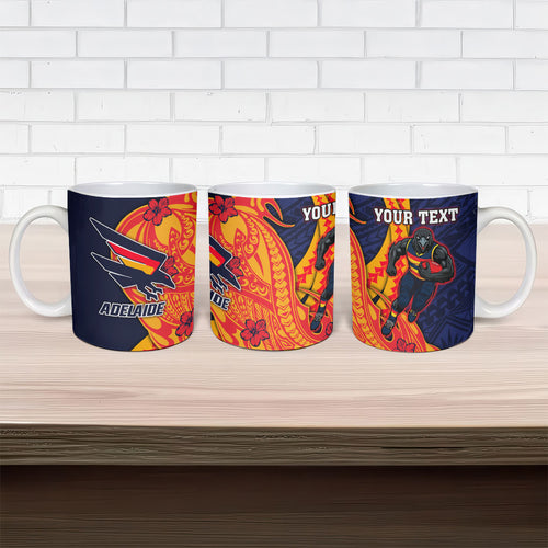 Personalized Adelaide Crows Ceramic Mug Polynesian Tribal Crow Mascot With Hibiscus Floral Art