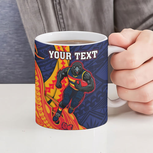 Personalized Adelaide Crows Ceramic Mug Polynesian Tribal Crow Mascot With Hibiscus Floral Art