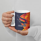 Personalized Adelaide Crows Ceramic Mug Polynesian Tribal Crow Mascot With Hibiscus Floral Art