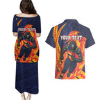 Personalized Adelaide Crows Couples Matching Puletasi and Hawaiian Shirt Polynesian Tribal Crow Mascot With Hibiscus Floral Art