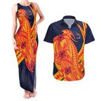 Personalized Adelaide Crows Couples Matching Tank Maxi Dress and Hawaiian Shirt Polynesian Tribal Crow Mascot With Hibiscus Floral Art